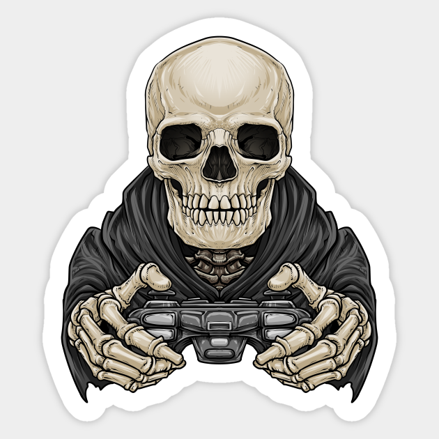 Gamer Skeleton Video Game Lover Illustration Gaming Art Sticker